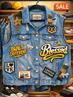 Blessed God Don’t Play About me upcycyled denim vest.